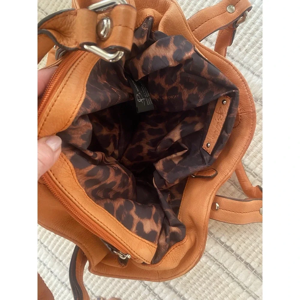 B Makowsky Leather Shoulder Hobo Bag Burnt Orange